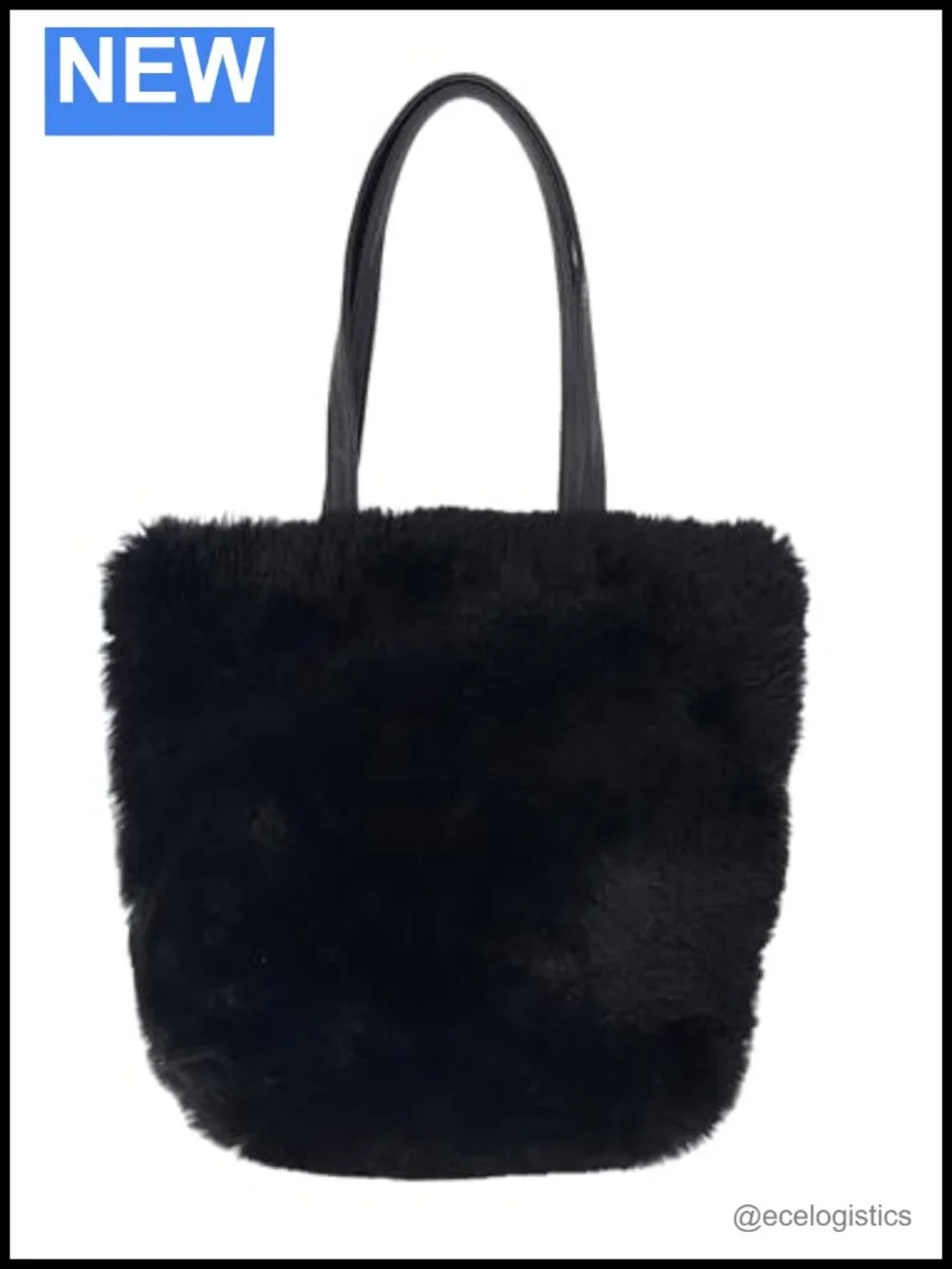 Lamb Shearling Tote Bag with Calfskin Leather Shoulder Straps, Fur Purse